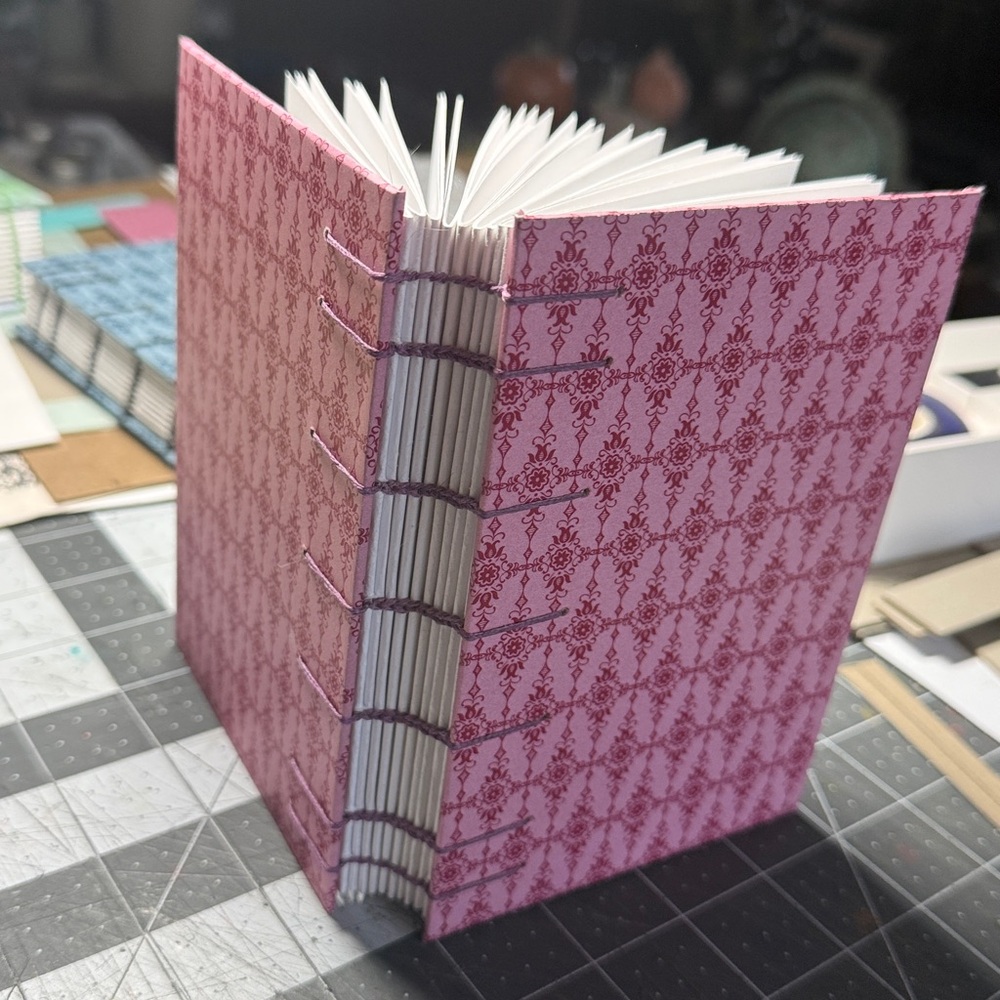 Pink Patterned Blank Journal Hand Sewn